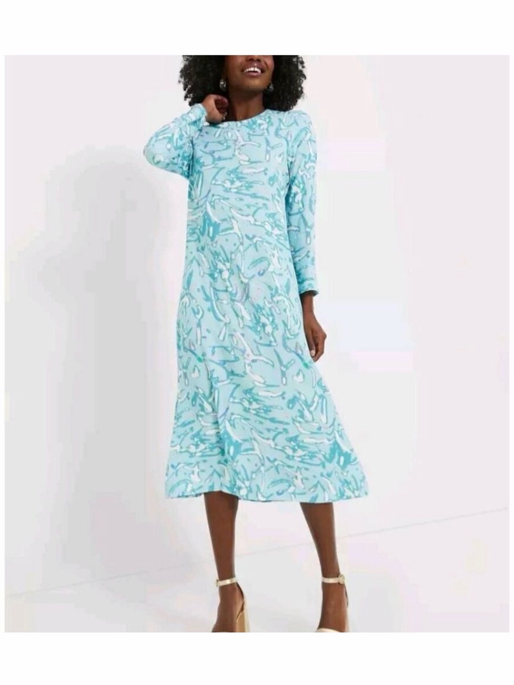 Tuckernuck Aqua-Print Long-Sleeve Midi Dress